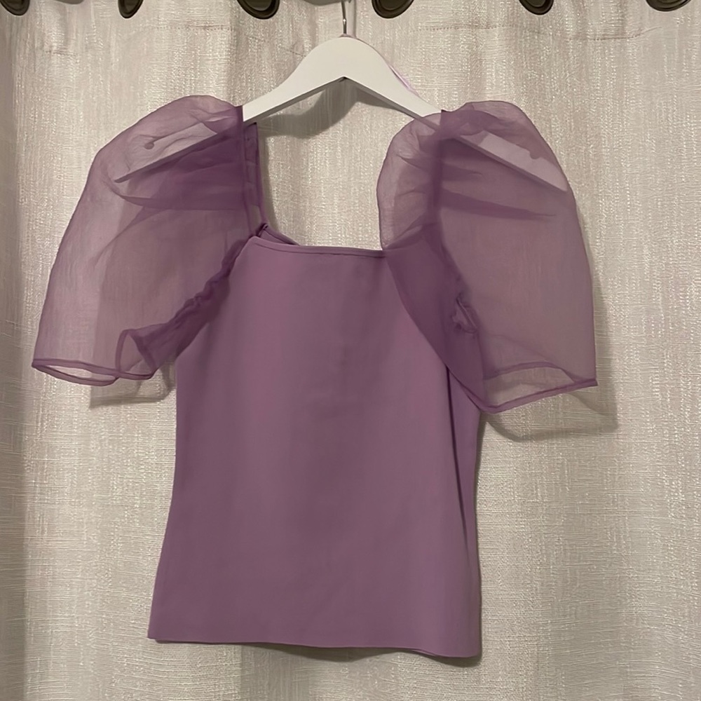 xsmall light purple puff sleeve crop top